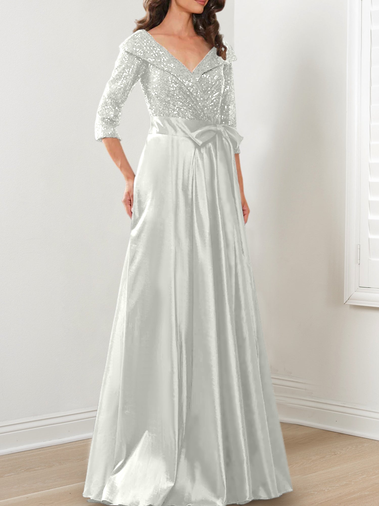 Vestidos de madre de la novia de corte A/princesa, escote en V y largo hasta el suelo