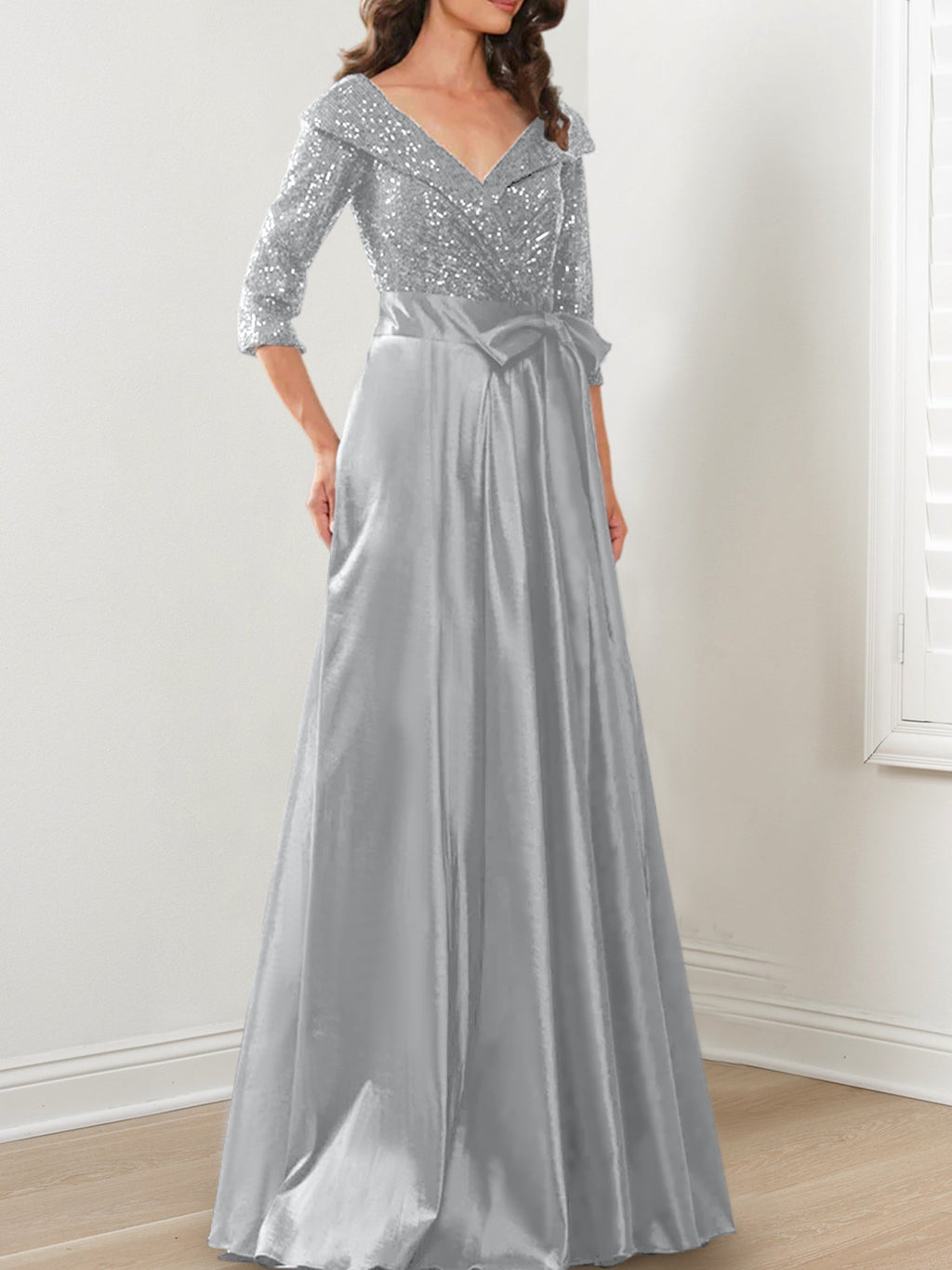 Vestidos de madre de la novia de corte A/princesa, escote en V y largo hasta el suelo
