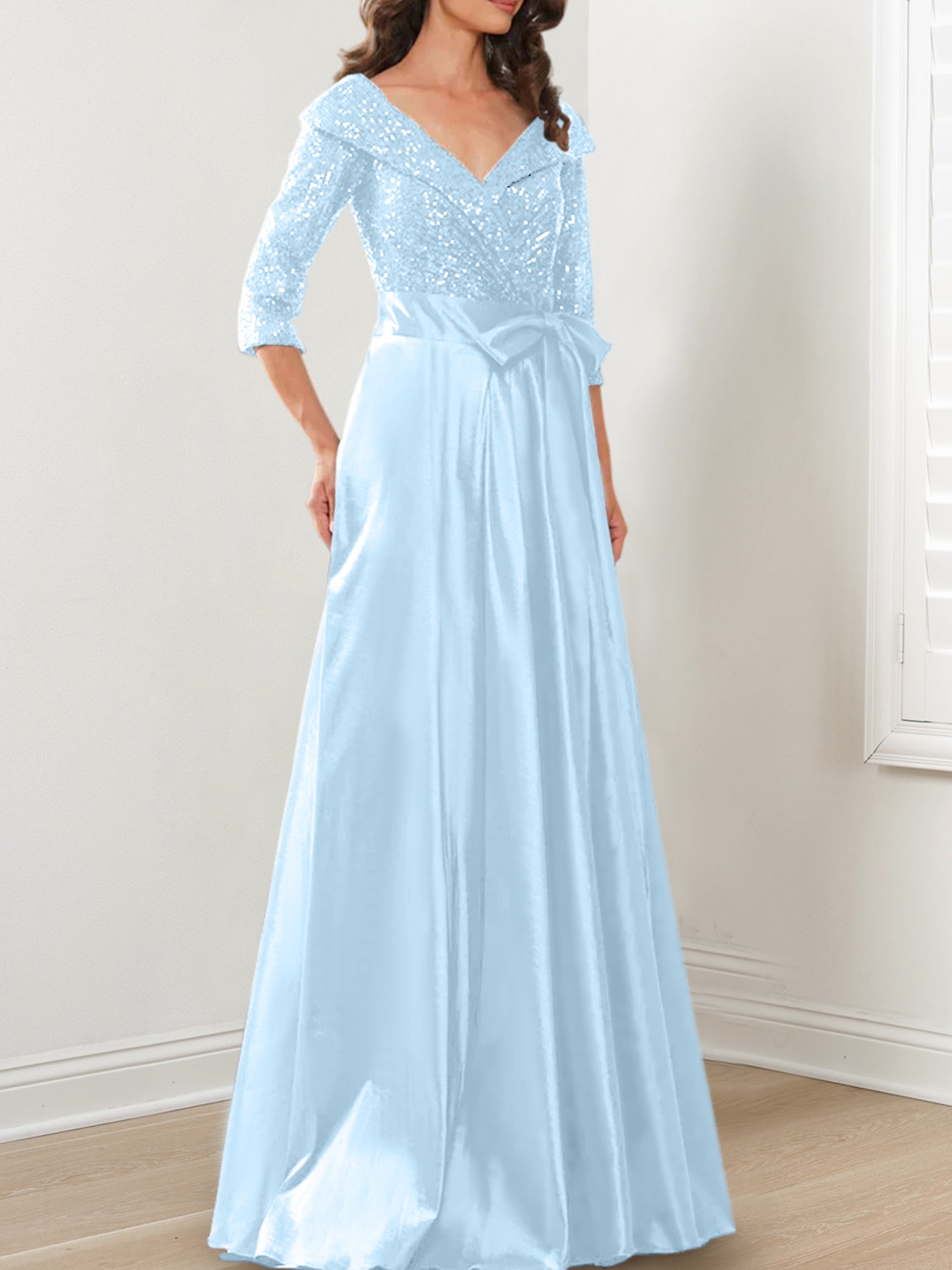 Vestidos de madre de la novia de corte A/princesa, escote en V y largo hasta el suelo
