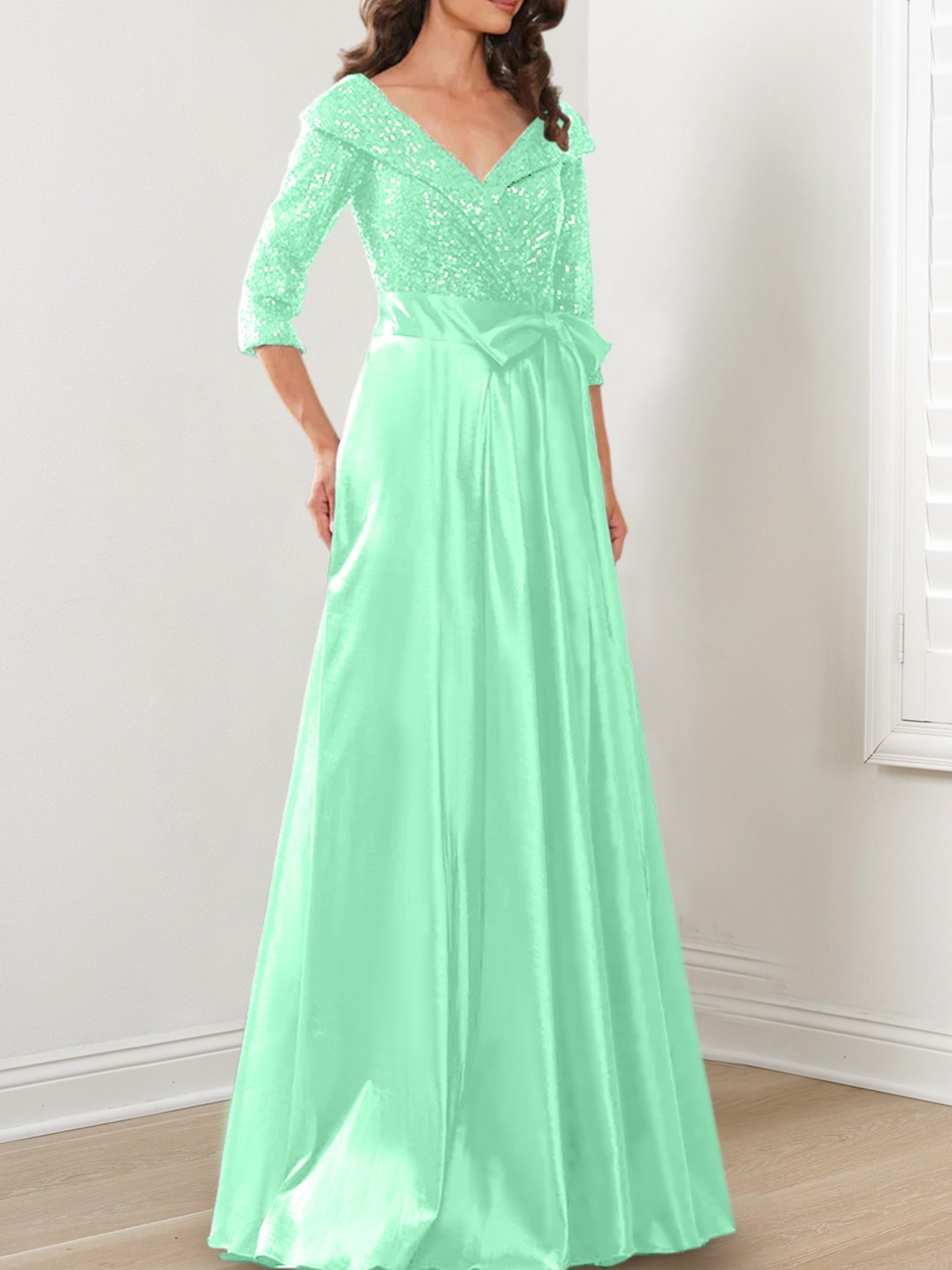 Vestidos de madre de la novia de corte A/princesa, escote en V y largo hasta el suelo