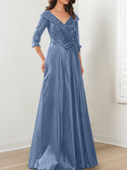 Vestidos de madre de la novia de corte A/princesa, escote en V y largo hasta el suelo