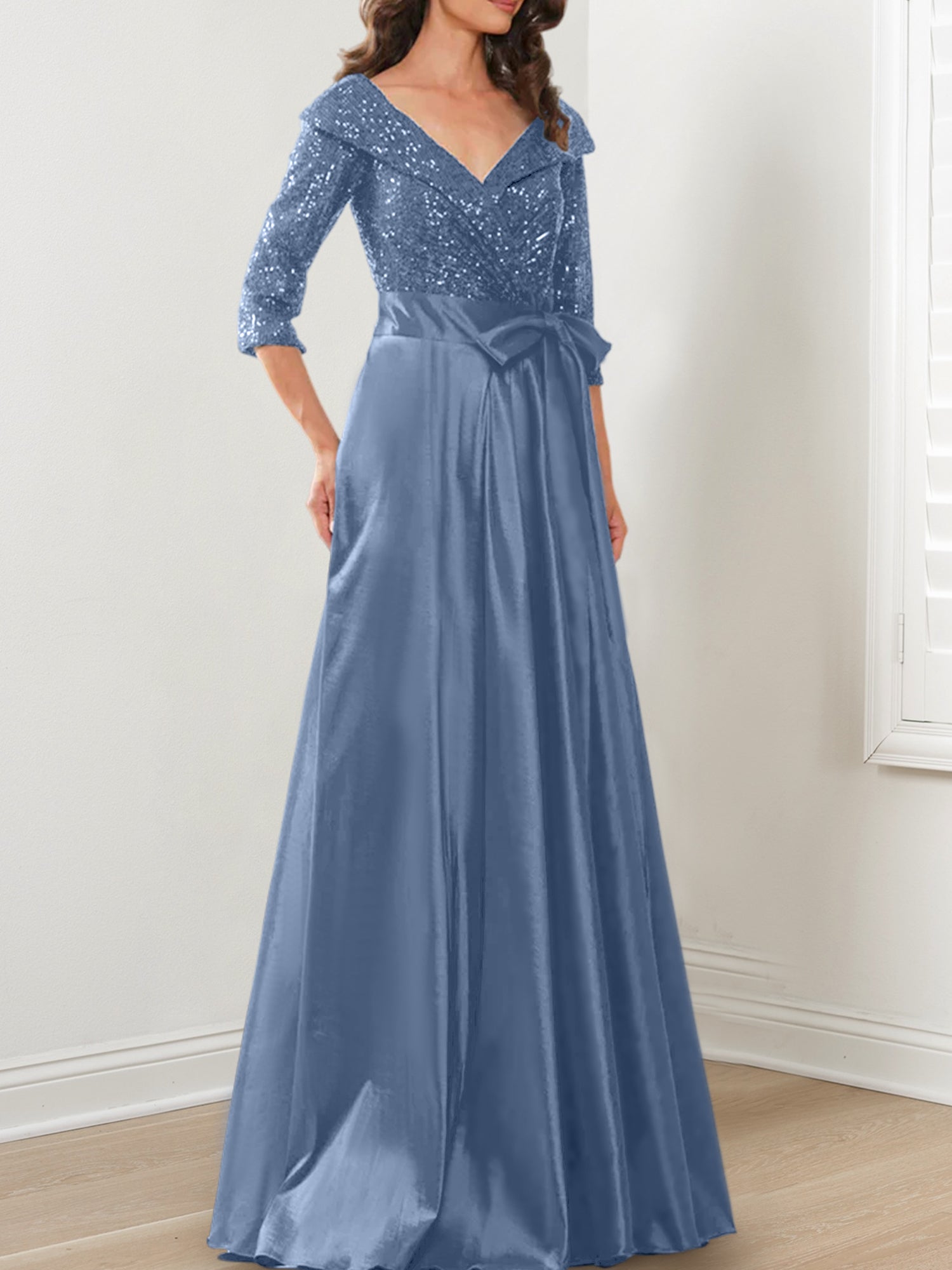 Vestidos de madre de la novia de corte A/princesa, escote en V y largo hasta el suelo