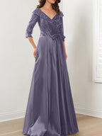 Vestidos de madre de la novia de corte A/princesa, escote en V y largo hasta el suelo
