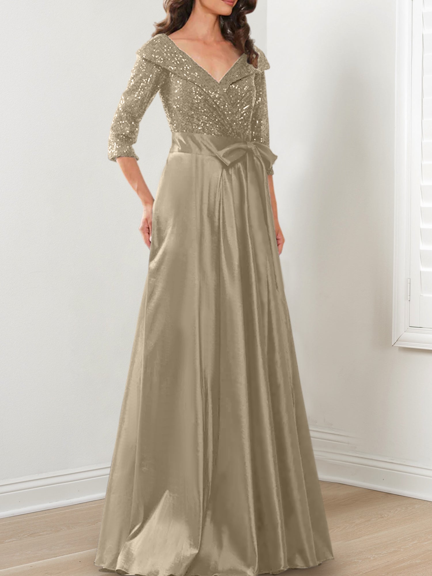 Vestidos de madre de la novia de corte A/princesa, escote en V y largo hasta el suelo