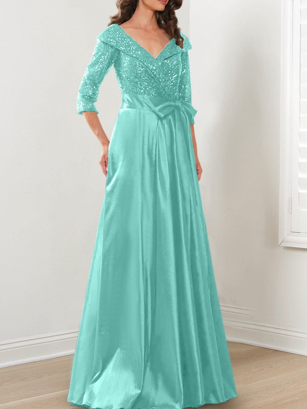 Vestidos de madre de la novia de corte A/princesa, escote en V y largo hasta el suelo