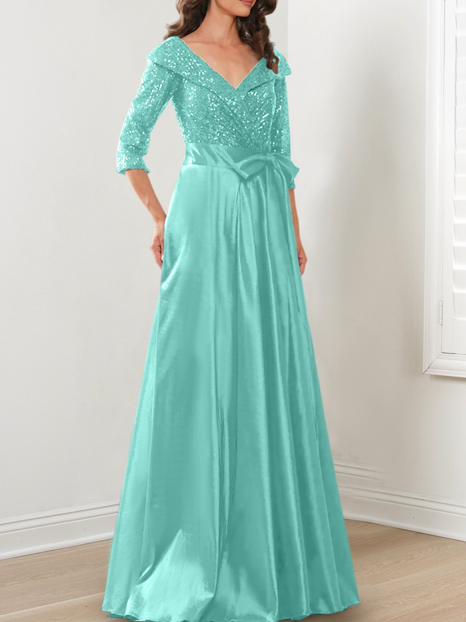 Vestidos de madre de la novia de corte A/princesa, escote en V y largo hasta el suelo