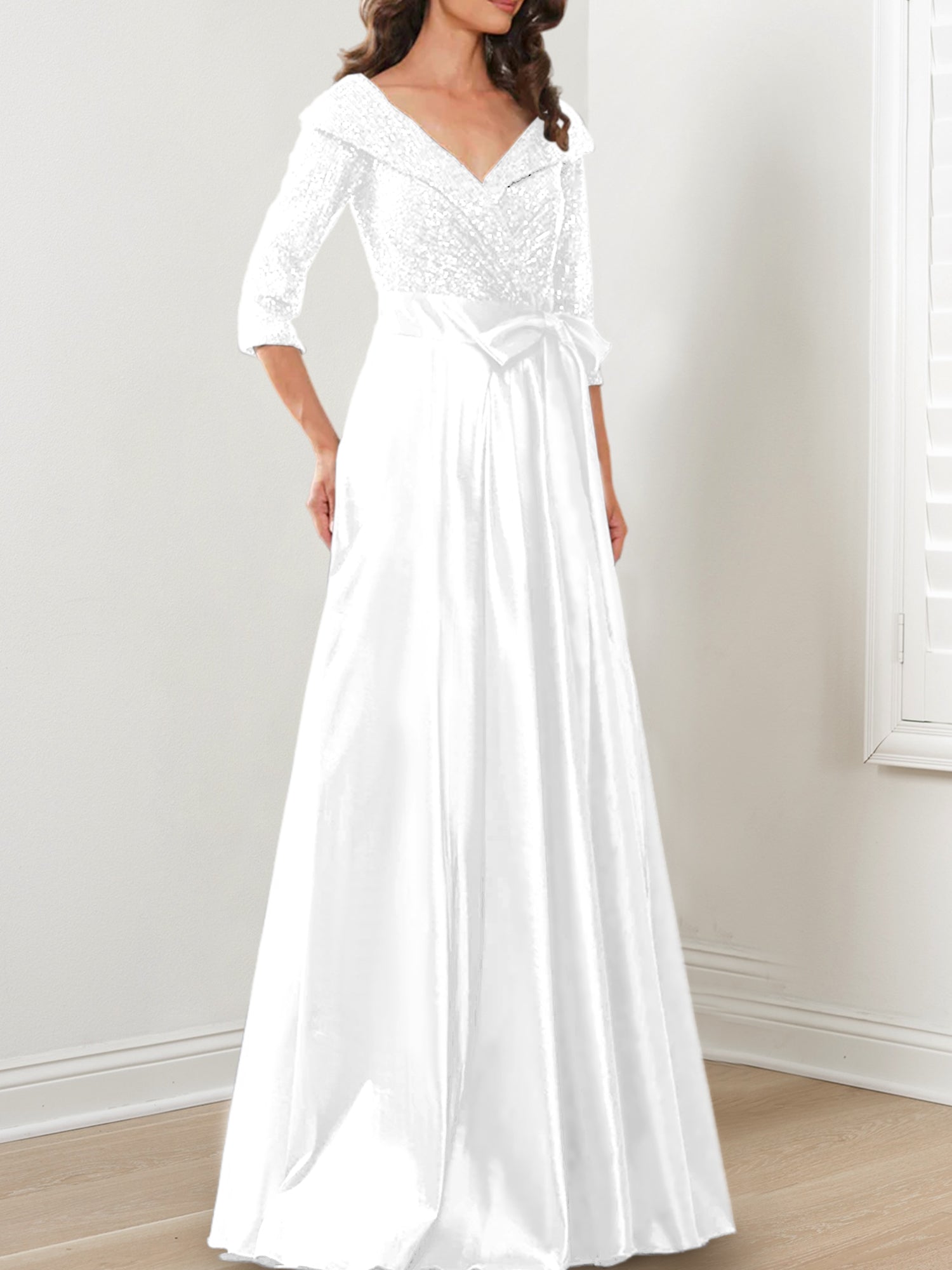Vestidos de madre de la novia de corte A/princesa, escote en V y largo hasta el suelo