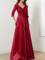 Vestidos de madre de la novia de corte A/princesa, escote en V y largo hasta el suelo