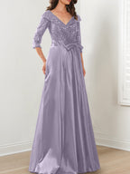 Vestidos de madre de la novia de corte A/princesa, escote en V y largo hasta el suelo