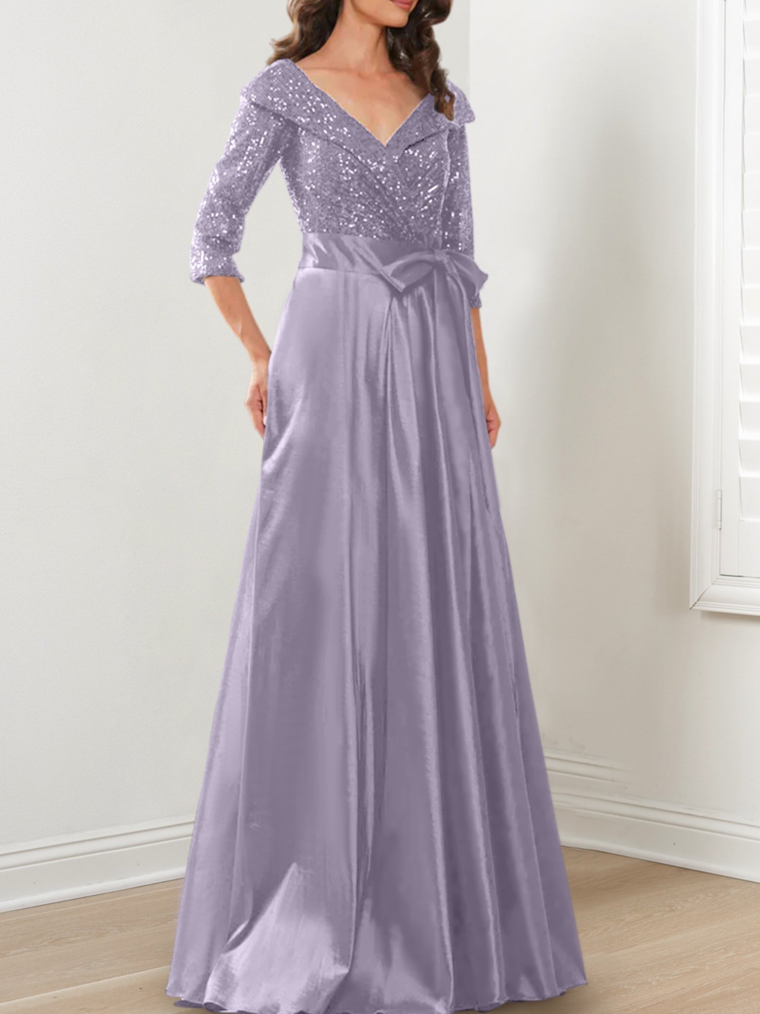 Vestidos de madre de la novia de corte A/princesa, escote en V y largo hasta el suelo