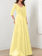 Vestidos de madre de la novia de corte A/princesa, escote en V y largo hasta el suelo