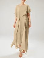 Vestidos de madre de la novia con mangas cortas, corte tubo/columna y borlas