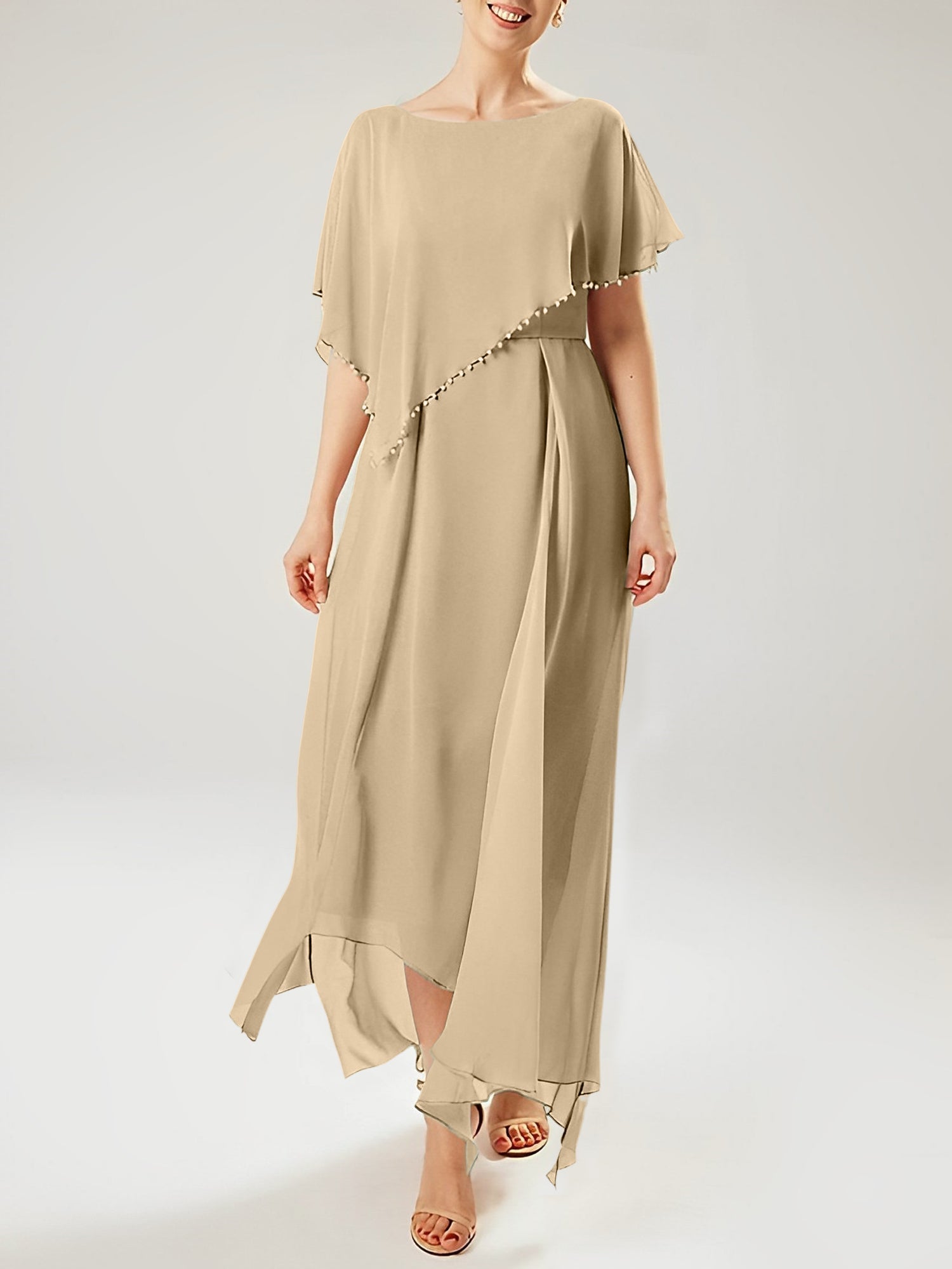Vestidos de madre de la novia con mangas cortas, corte tubo/columna y borlas