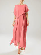 Vestidos de madre de la novia con mangas cortas, corte tubo/columna y borlas