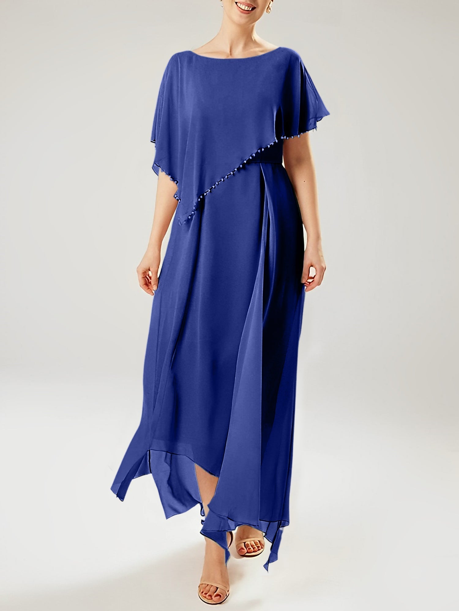 Vestidos de madre de la novia con mangas cortas, corte tubo/columna y borlas