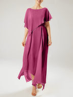 Vestidos de madre de la novia con mangas cortas, corte tubo/columna y borlas