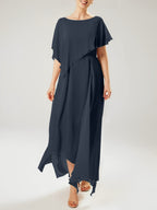 Vestidos de madre de la novia con mangas cortas, corte tubo/columna y borlas