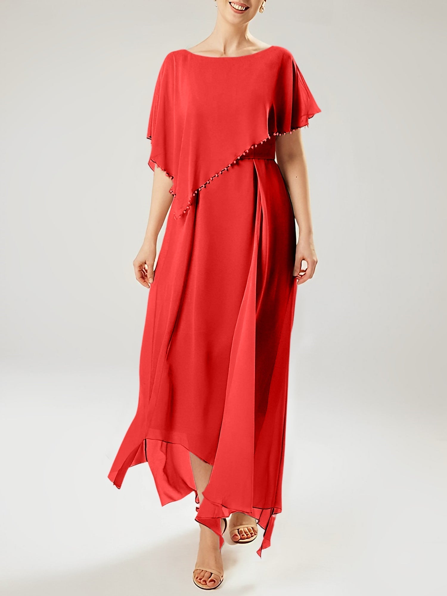 Vestidos de madre de la novia con mangas cortas, corte tubo/columna y borlas