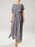 Vestidos de madre de la novia con mangas cortas, corte tubo/columna y borlas