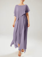 Vestidos de madre de la novia con mangas cortas, corte tubo/columna y borlas