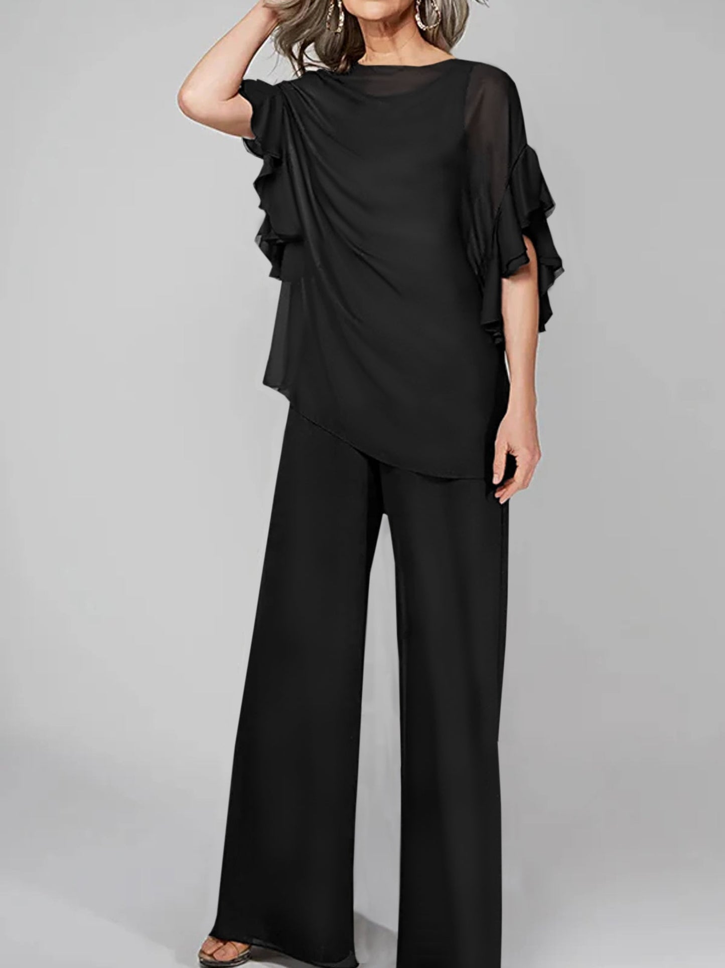 Jumpsuits Scoop Halbarm Chiffon Mutter der Braut Hosenanzüge 