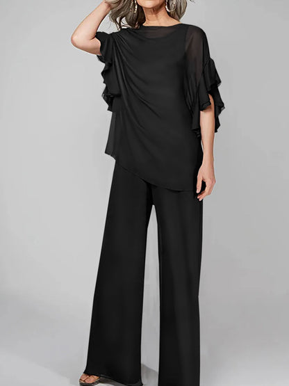 Jumpsuits Scoop Halbarm Chiffon Mutter der Braut Hosenanzüge 