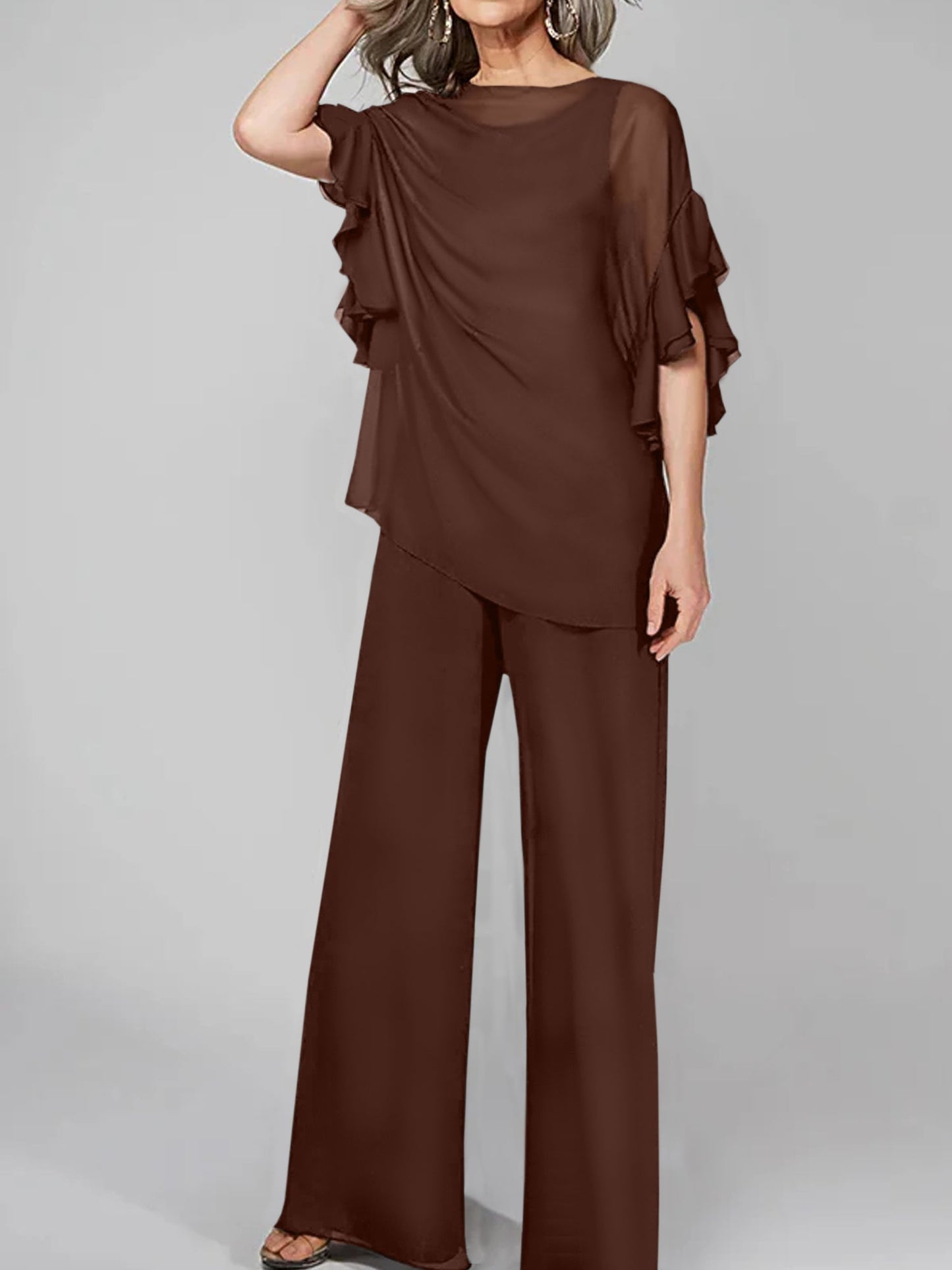 Jumpsuits Scoop Halbarm Chiffon Mutter der Braut Hosenanzüge 