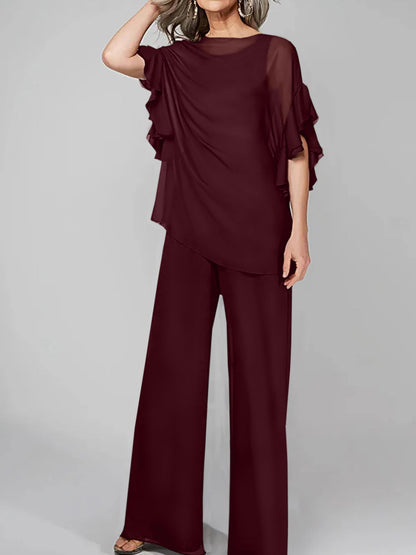 Jumpsuits Scoop Halbarm Chiffon Mutter der Braut Hosenanzüge 