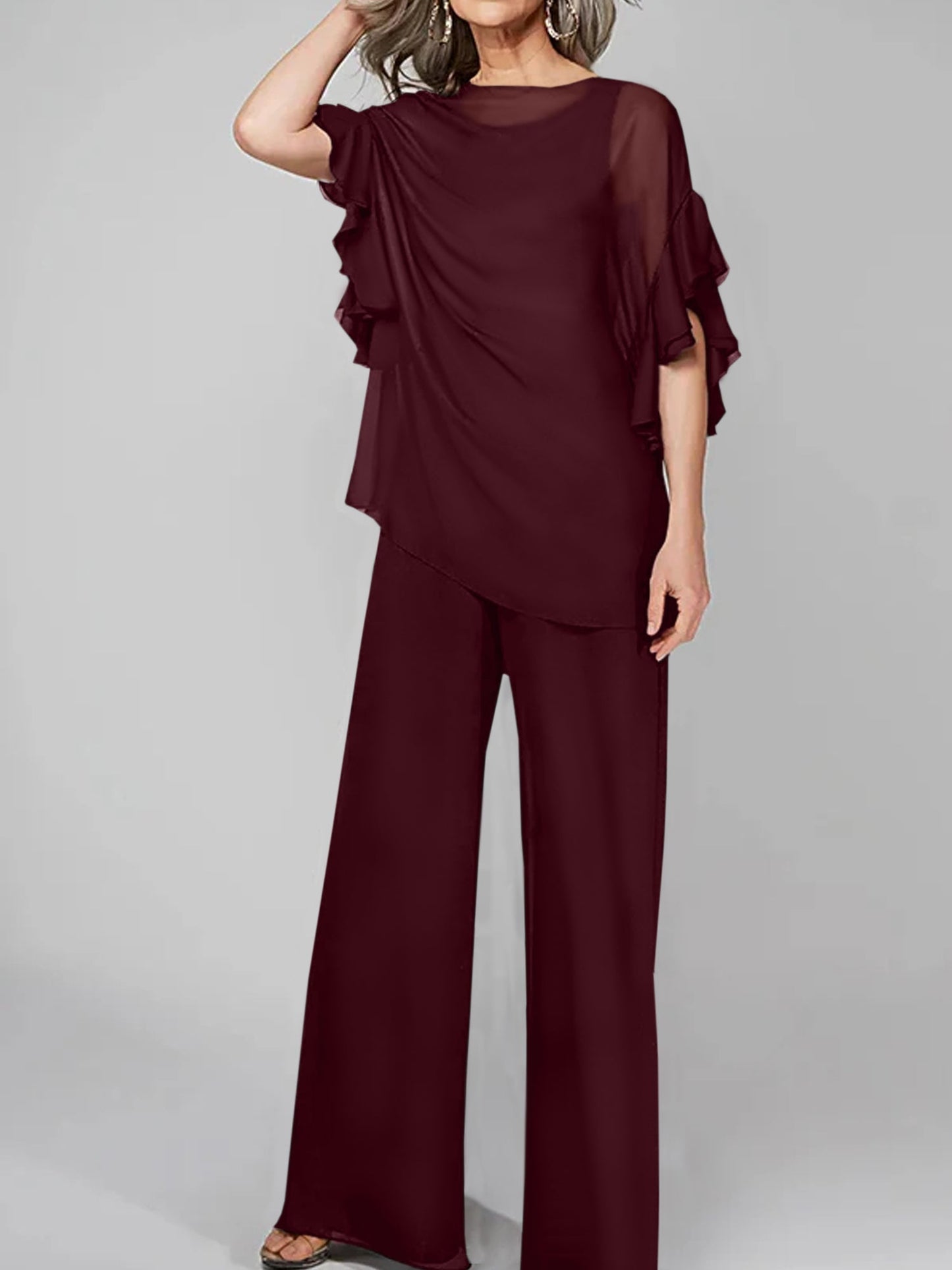 Jumpsuits Scoop Halbarm Chiffon Mutter der Braut Hosenanzüge 