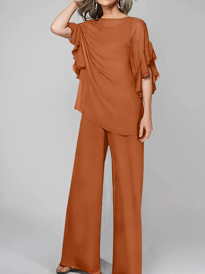 Jumpsuits Scoop Halbarm Chiffon Mutter der Braut Hosenanzüge 