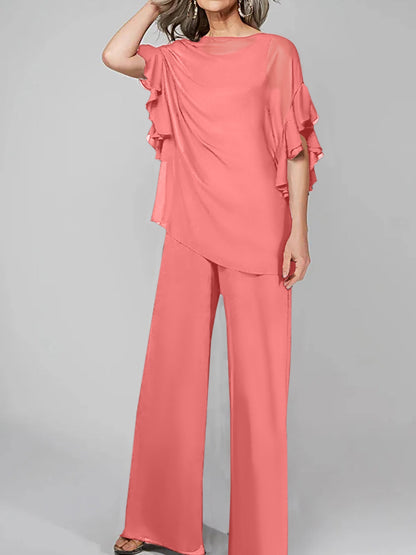 Jumpsuits Scoop Halbarm Chiffon Mutter der Braut Hosenanzüge 