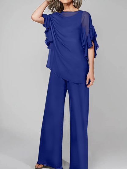 Jumpsuits Scoop Halbarm Chiffon Mutter der Braut Hosenanzüge 