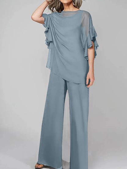 Jumpsuits Scoop Halbarm Chiffon Mutter der Braut Hosenanzüge 