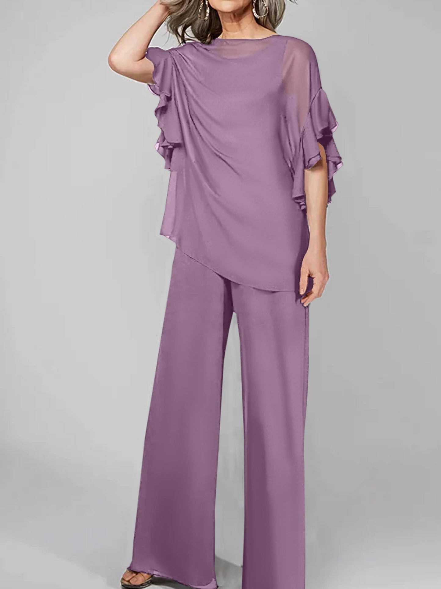 Jumpsuits Scoop Halbarm Chiffon Mutter der Braut Hosenanzüge 