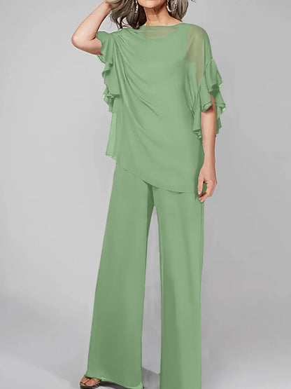 Jumpsuits Scoop Halbarm Chiffon Mutter der Braut Hosenanzüge 