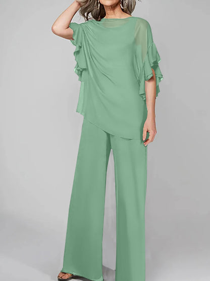 Jumpsuits Scoop Halbarm Chiffon Mutter der Braut Hosenanzüge 