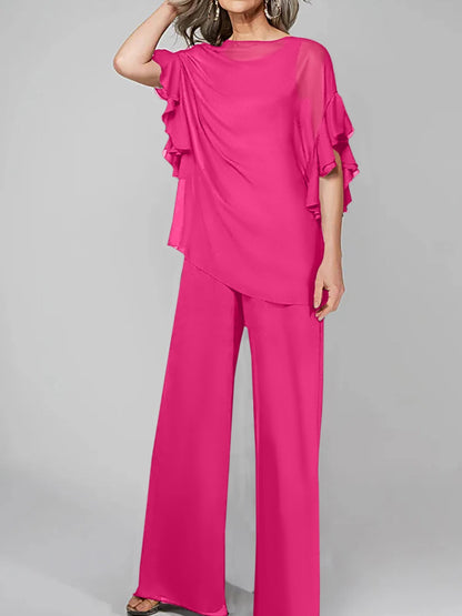 Jumpsuits Scoop Halbarm Chiffon Mutter der Braut Hosenanzüge 