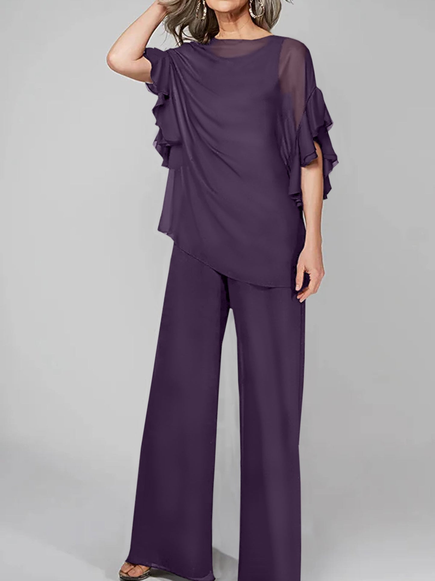 Jumpsuits Scoop Halbarm Chiffon Mutter der Braut Hosenanzüge 