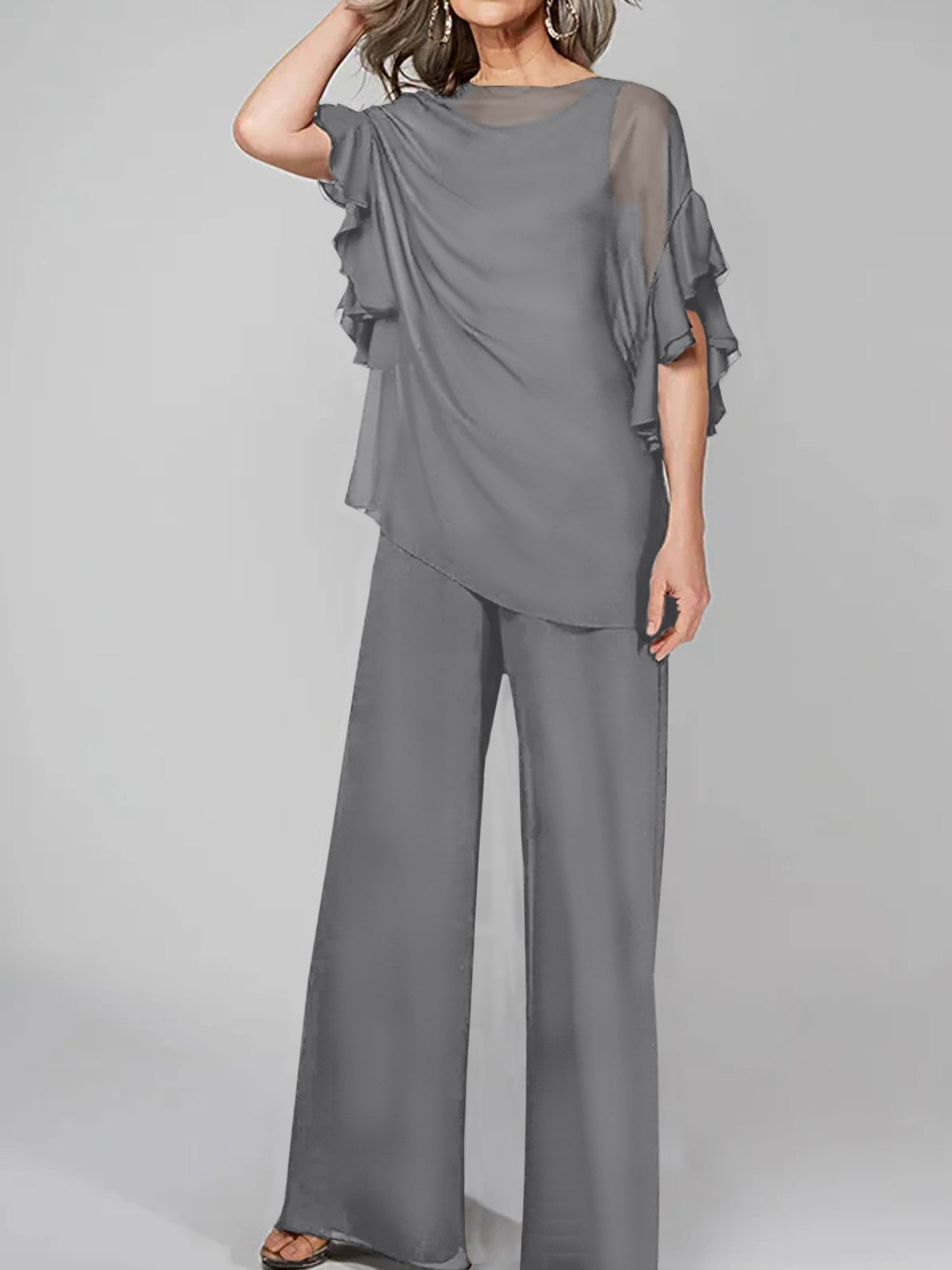 Jumpsuits Scoop Halbarm Chiffon Mutter der Braut Hosenanzüge 