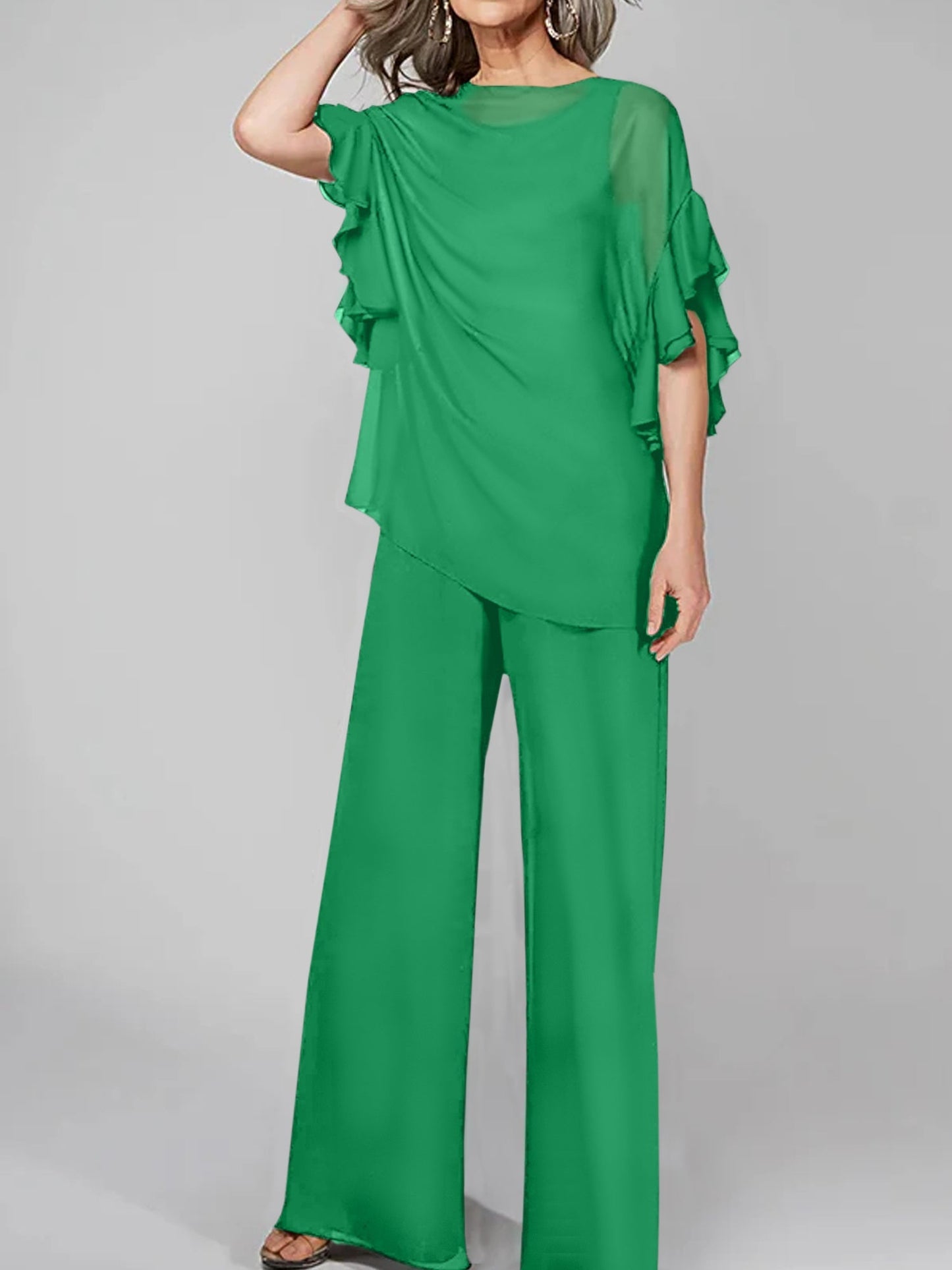 Jumpsuits Scoop Halbarm Chiffon Mutter der Braut Hosenanzüge 