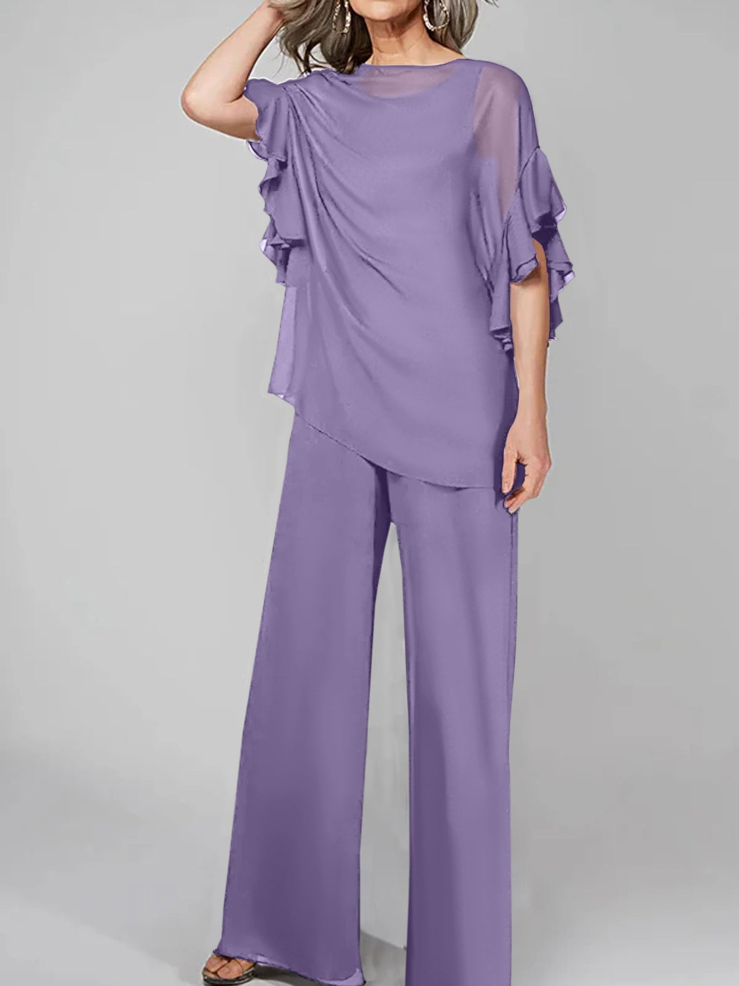 Jumpsuits Scoop Halbarm Chiffon Mutter der Braut Hosenanzüge 