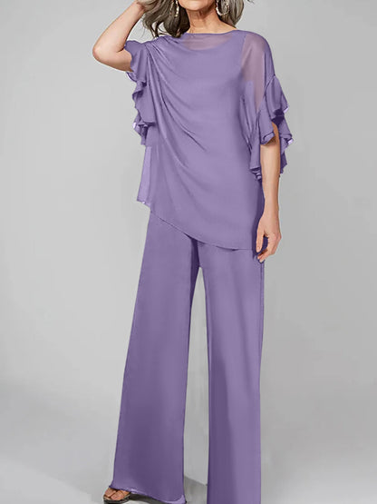 Jumpsuits Scoop Halbarm Chiffon Mutter der Braut Hosenanzüge 
