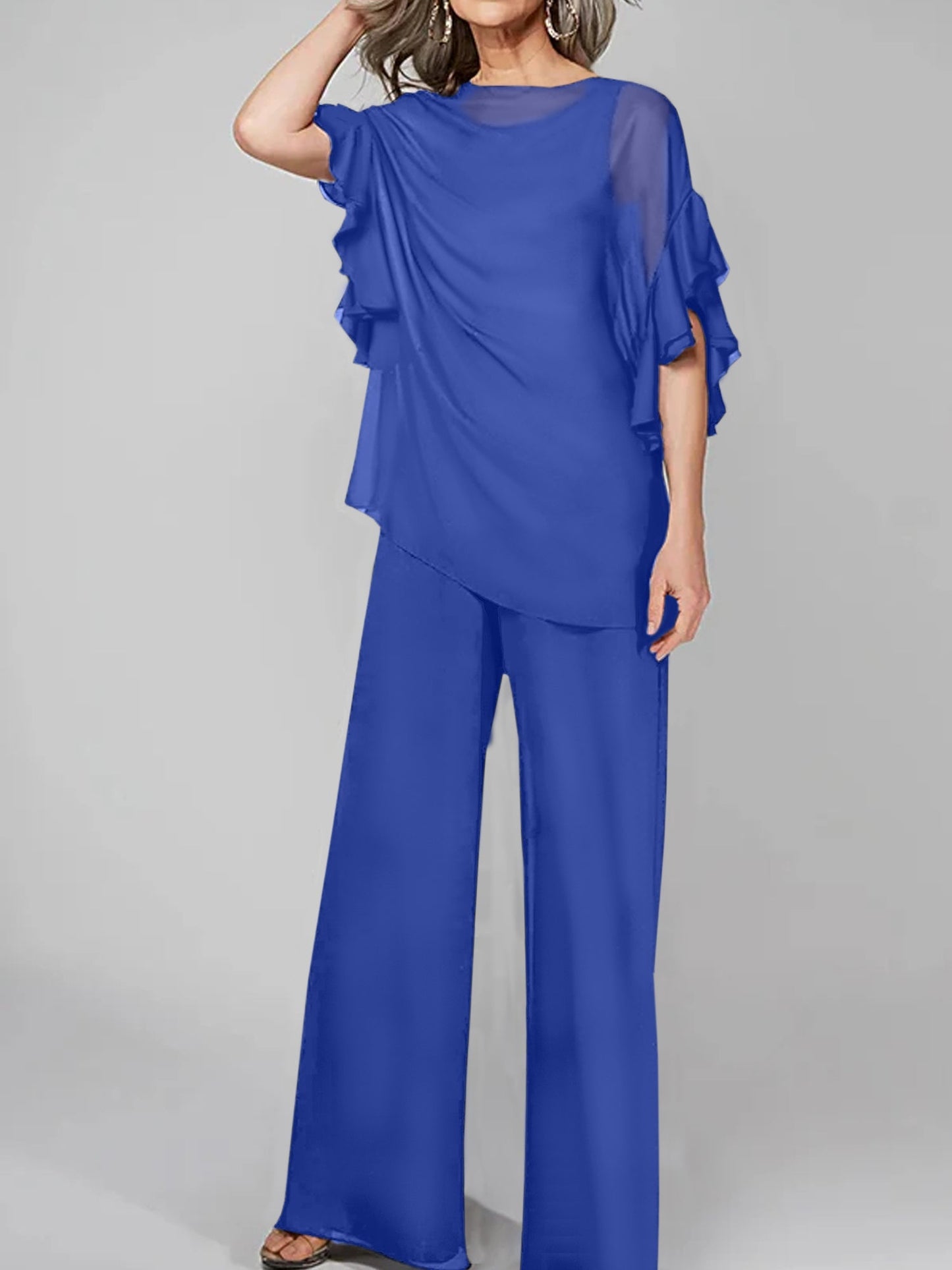 Jumpsuits Scoop Halbarm Chiffon Mutter der Braut Hosenanzüge 