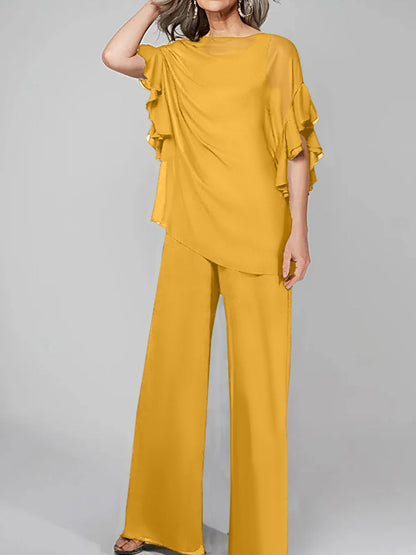 Jumpsuits Scoop Halbarm Chiffon Mutter der Braut Hosenanzüge 