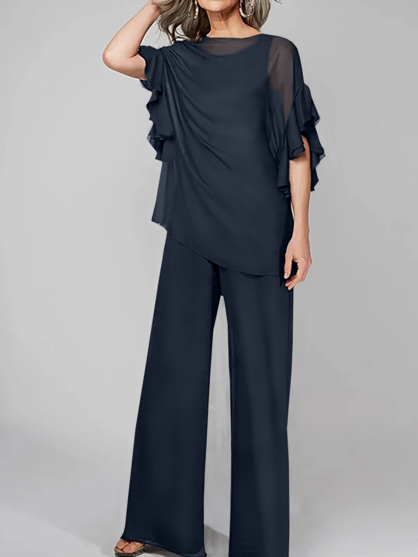 Jumpsuits Scoop Halbarm Chiffon Mutter der Braut Hosenanzüge 