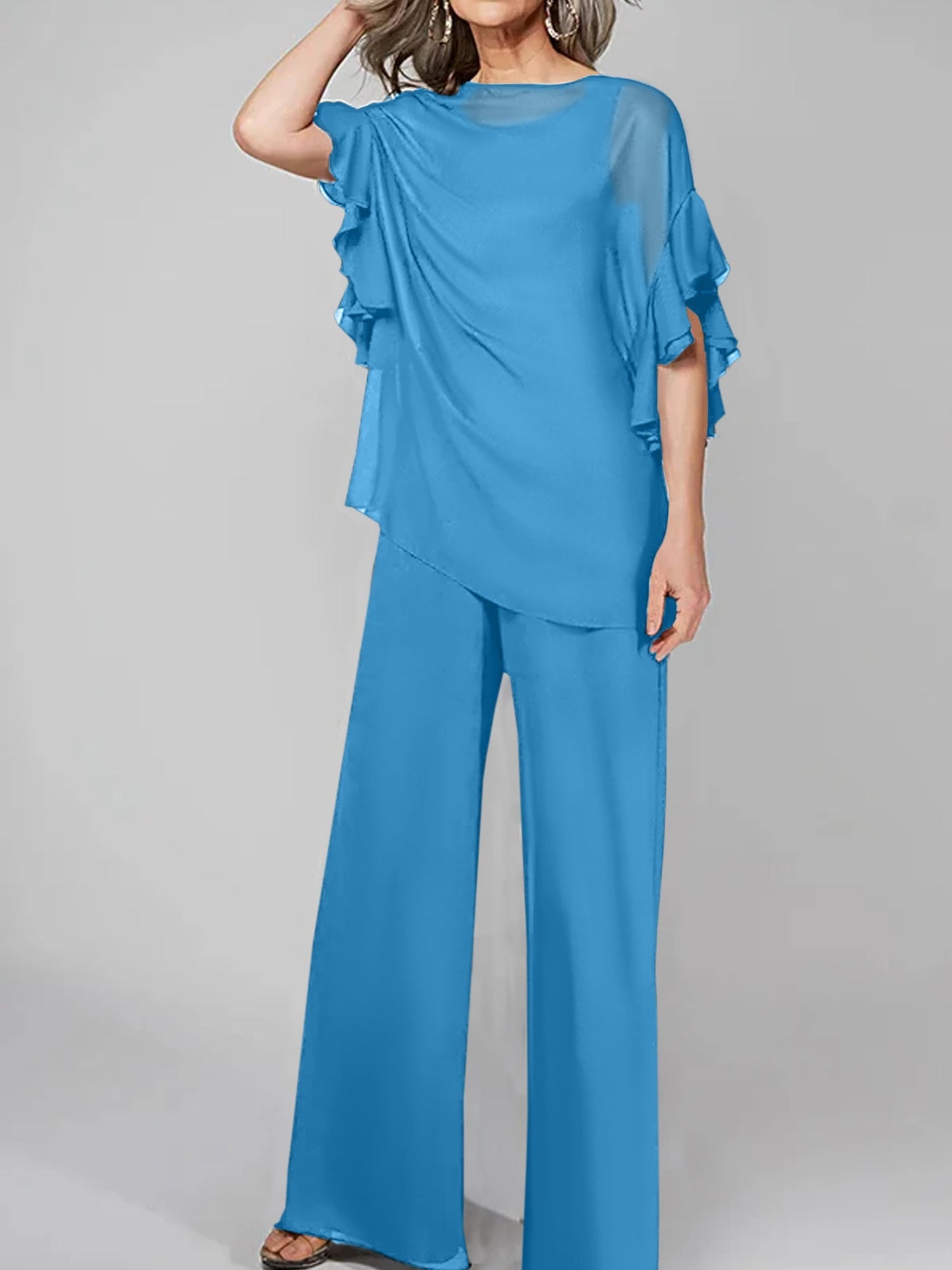 Jumpsuits Scoop Halbarm Chiffon Mutter der Braut Hosenanzüge 