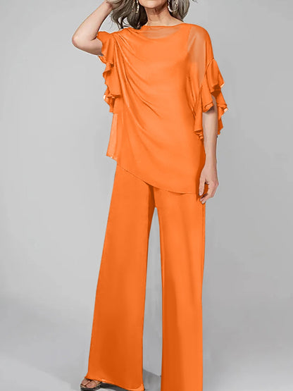 Jumpsuits Scoop Halbarm Chiffon Mutter der Braut Hosenanzüge 