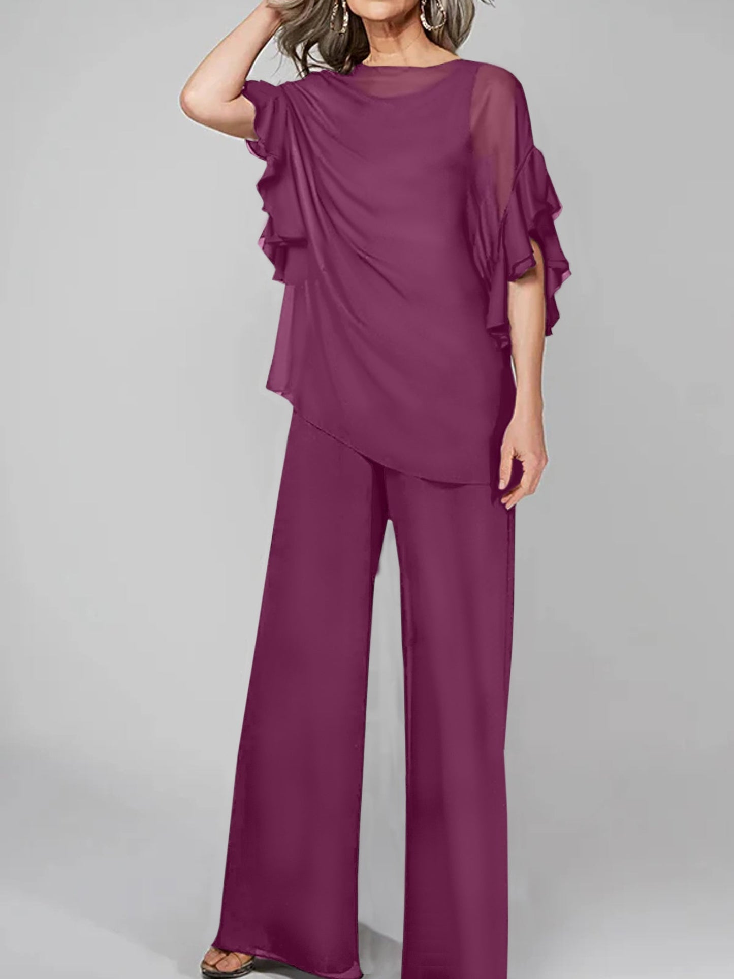 Jumpsuits Scoop Halbarm Chiffon Mutter der Braut Hosenanzüge 