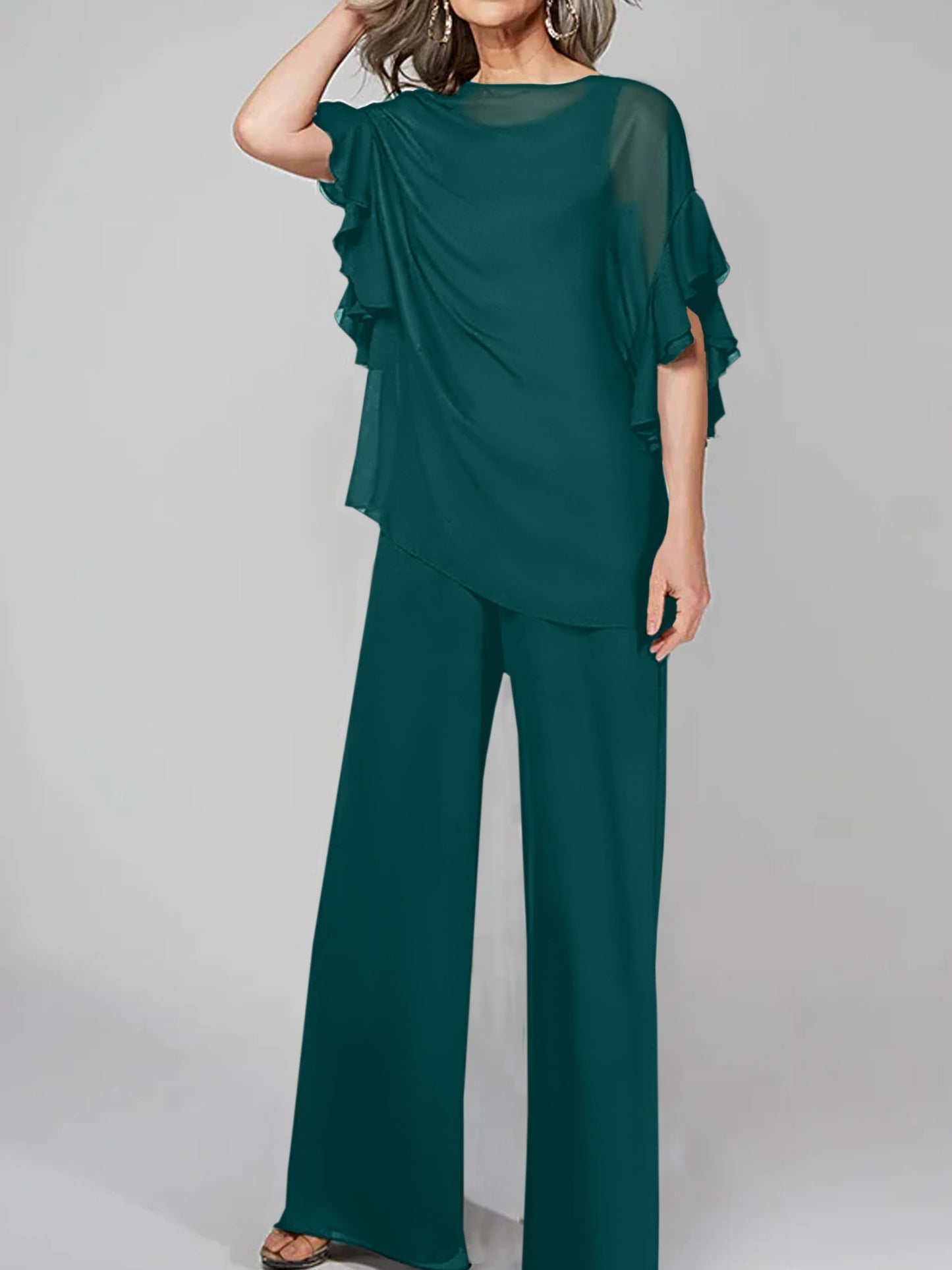 Jumpsuits Scoop Halbarm Chiffon Mutter der Braut Hosenanzüge 