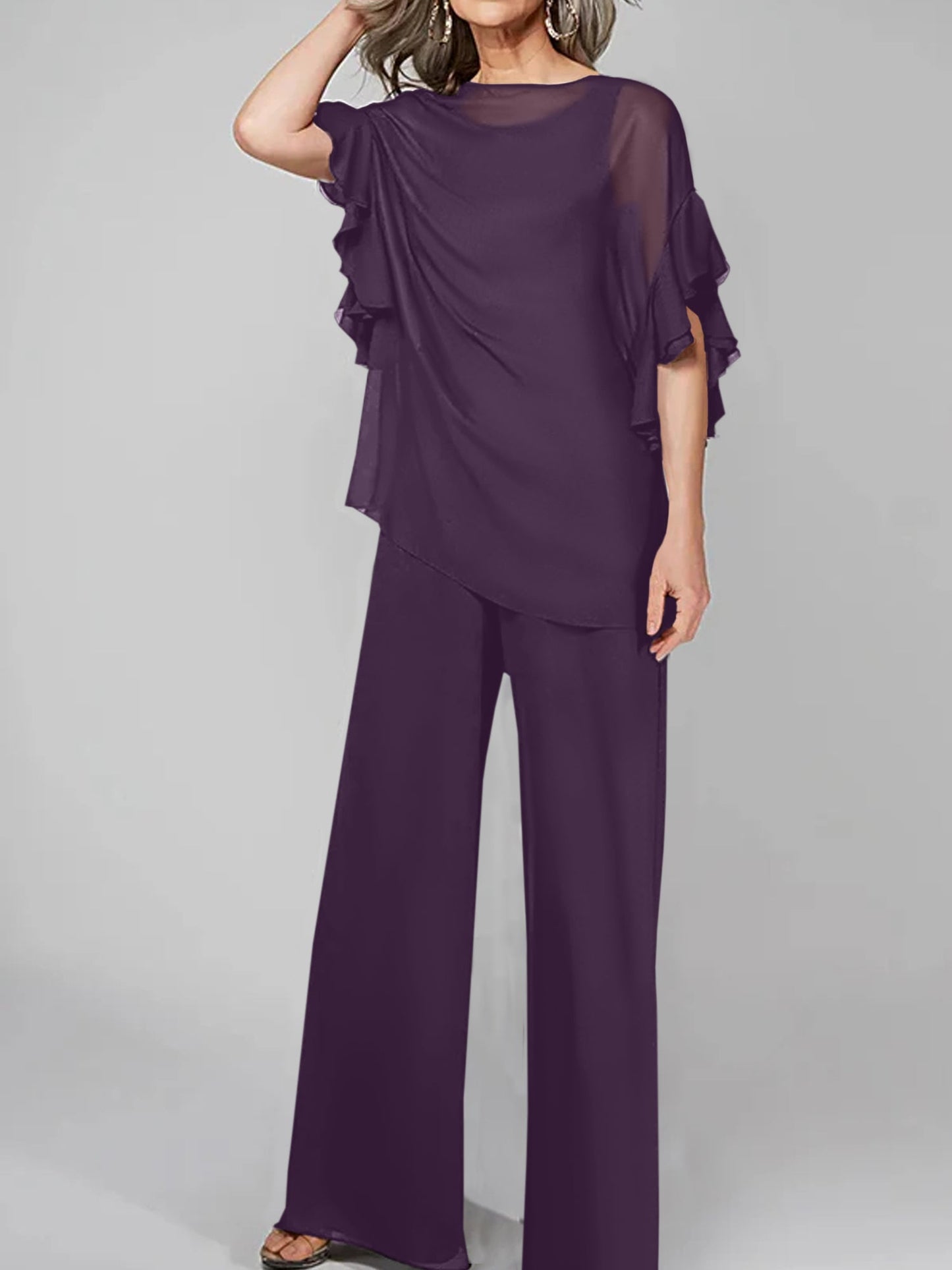 Jumpsuits Scoop Halbarm Chiffon Mutter der Braut Hosenanzüge 